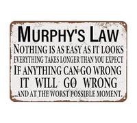 Murphy's Laws Vintage Tin Sign,Nothing is As Easy As it Looks Everything Takes Longer Than You Expect Funny Wall Art Tin Painting for Home Kitchen Bar Pub Man Cafe Decor 20x30cm