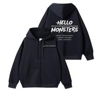 MURQ BM World Tour Hello Monsters Hoodie 2025 K-pop BABY-MON-S7ER Support Printed Merch Zipper Cotton Shirt(Black,L)