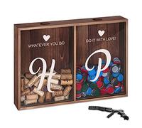 Murrano Cork & Bottle Caps Collector for Couples - Mounted Wooden Box with a Transparent lid - for Pairs - Personalised Wedding Gift - Initials