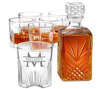 Murrano Maverton Whisky Carafe + 6 Whiskey Glasses with Engraving - 700ml Vintage Spirits Decanter - airtight Seal - Elegant Whisky Set - for Women - Personalised - Name