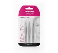 Murrays Beauty Stainless Steel Tweezer Set - 3 Piece Precision Kit with Slanted, Pointed & Straight Tips for Eyebrows, Ingrown Hairs & Lash Application