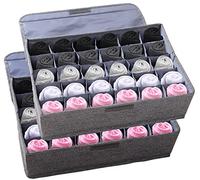 MURRI&MURRDI 2 Packs Sock and Underwear Storage for Closet with Lids,30 Cells Drawer Divider ,Linen Cotton Sock Organizer,Foldable Closet Storage Box Bin for Underwear, Socks, Ties,Scarves (2 Grey)