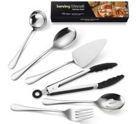 MURRI&MURRDI Cutlery Serving Set of 8 Pieces, Stainless Steel Serving Utensils Include Spoon, Slotted Spoon, Fork, Cake Server, Soup Ladle and Tongs, Buffet Flatware Serving Set Silver