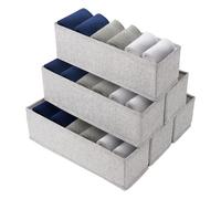 MURRI&MURRDI Mini Foldable Clothes Drawer 6 Pcs, Fabric Underwear Drawer Organizer, Small Wardrobe Sock Divider Box, Plastic Closet Storage Bin for Belt Tie Bra Scarves Pants, Gray