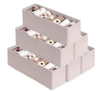 MURRI&MURRDI Mini Foldable Clothes Drawer Divider 6 Pack, Fabric Underwear Drawer Organizer, Small Wardrobe Sock Box, Plastic Closet Storage Bin for Belt Tie Bra Scarves Pants, Light Gray