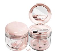 MURRI&MURRDI Retainer Case, Denture Bath Box with Strainer Basket, Retainer Soaking Case, Denture Cup with Lid, Mouth Guard Case, Cute Denture Holder Retainer Storage Soak Container for Travel (Pink)