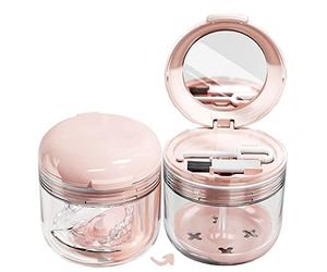 MURRI&MURRDI Retainer Case, Denture Bath Box, Travel Retainer Soaking Pot for Cleaning, False Teeth Holder Leak Proof, Cute Denture Container Cup for Mouth Guard Invisalign Aligner Dental Brace, Pink
