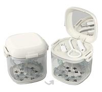 MURRI&MURRDI Retainer Case, Denture Bath Box with Strainer Basket, Mouth Guard Case, Braces Cleaner Cup, Cute Denture Holder Retainer Storage Soak Container for Travel (A White)