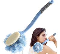 MURRI&MURRDI Shower Body Brush Long Handle, Back Brush with Bristles and Loofah, Long Handle Back Scrubber Bath Sponge, Non-Slip Bath Brush for Skin Exfoliating Massage