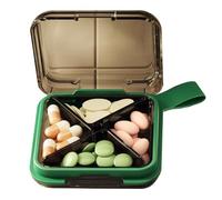 MURRI&MURRDI Small Pill Case, Mini Medication Organizer for Pocket, BPA Free Pill Box Portable Pill Container with 4 Compartments, Daily Medicine Holder Vitamins Organiser (Green)