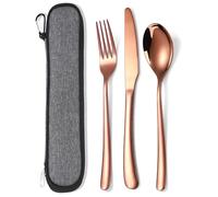MURRI&MURRDI Stainless Steel Cutlery Set for 1, Reusable Flatware Set with Case, Cutlery Set for Work Stainless Steel Knife Fork Spoon Set 3 Piece (3 Rose Gold)