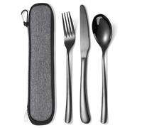 MURRI&MURRDI Stainless Steel Cutlery Set for 1, Reusable Flatware Set with Case, Cutlery Set for Work Stainless Steel Knife Fork Spoon Set 3 Piece (3 Black)