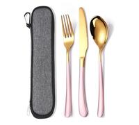 MURRI&MURRDI Stainless Steel Cutlery Set for 1, Reusable Flatware Set with Case, Cutlery Set for Work Stainless Steel Knife Fork Spoon Set 3 Piece (3 Pink Gold)