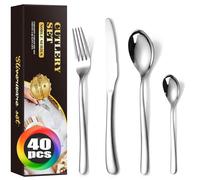 MURRI&MURRDI Stainless Steel Cutlery Set for 10 People, 40 Pieces Silverware Set. Mirror Polished Flatware Set with Spoon Knife Fork Teaspoon, Dishwasher Safe