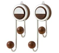 MURRI&MURRDI Strong Vacuum Suction Hooks 2 Pack, Hanger Suction Cup Reusable, Removable Heavy Duty Hooks Holds Up to 15kg, Plastic Suction Hanger for Kitchen Bathroom Door Window (2 Walnut Wood)