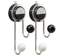 MURRI&MURRDI Strong Vacuum Suction Hooks 2 Pack, Heavy Duty Suction Cup Door Hooks, Reusable Suction Hanger Holds Up to 15kg, Vacuum Hanger Wall Suckers for Bathroom Kitchen Caravan (2 Marble Black)