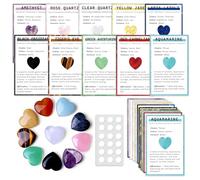 Murrilome Heart Shape Healing Crystal Set - 10 Pcs Natural Crystal Hearts, Amethyst & Rose Quartz Gemstone with Card Deck Spiritual Gifts for Women and Beginners