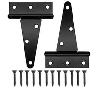 Murtenze 2 Pack 4 Inch T-Strap Shed Door Hinges Heavy Duty, Black Thickened Tee Gate Hinges for Barn Door, Shed or Wooden Fences