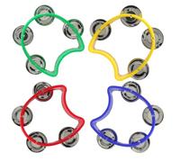 Murtenze 2 Pack Percussion Handheld Tambourines with 4 Jingle Bells, Mini Percussion Rhythm Musical Instrument for School, Party (4 Colors)