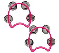 Murtenze 2 Pack Percussion Handheld Tambourines with 4 Jingle Bells, Mini Percussion Rhythm Musical Instrument for School, Party (Pink)