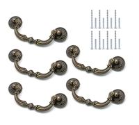 Murtenze 5 Pack Vintage Drop Bail Pulls Handles, 3.7 Inch Hole to Hole Antique Bronze Drop Drawer Pulls Hardware for Dresser Cupboard Cabinet Woodeboxes(Total Length 4.92 Inches)