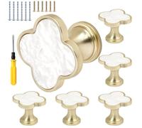 Murtenze 6 Pcs Four-Leaf Clover Knobs, Golden Creative Knob, Four-Leaf Clover Drawer Pulls for Cabinet Dresser Cupboard Single Hole Handles with A Screwdriver(White)