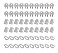 Murtenze 60 Pcs Stainless Steel Wire Rope Cable Clip Clamp, M3 Thimble Aluminum Crimping Loop Sleeve for 1/8 Inch 304 Stainless Steel Wire Rope Cable