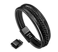 murtoo Bracelet for Man Cowhide Genuine Leather Women Unisex Cuff Wrap Bracelet Brown Black Multi-Layer Magnetic Clasp Rope Wristband (Black, 8.7'')