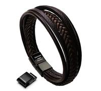 murtoo Bracelet for Man Cowhide Genuine Leather Women Unisex Cuff Wrap Bracelet Brown Black Multi-Layer Magnetic Clasp Rope Wristband (Brown, 22.5cm)
