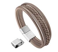murtoo Bracelet for Man Cowhide Genuine Leather Women Unisex Cuff Wrap Bracelet Brown Black Multi-Layer Magnetic Clasp Rope Wristband (Cappuccino Beige, 8.7)