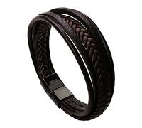 murtoo Bracelet for Man Cowhide Genuine Leather Women Unisex Cuff Wrap Bracelet Brown Black Multi-Layer Magnetic Clasp Rope Wristband (Brown, 7.5'')