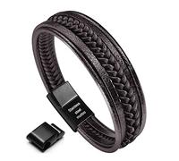 murtoo Bracelet for Man Cowhide Genuine Leather Women Unisex Cuff Wrap Bracelet Brown Black Multi-Layer Magnetic Clasp Rope Wristband (Brown, 8.7'')