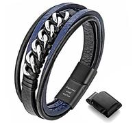 murtoo Bracelets for Men Braided Leather Bracelets Men's Bracelet Silver Chains Braclet Magnetic Clasp Bracelet (Blue, 7.5 Inch)