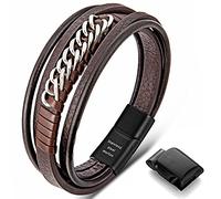 murtoo Bracelets for Men Braided Leather Bracelets Men's Bracelet Silver Chains Braclet Magnetic Clasp Bracelet (Brown, 9.2 Inch)