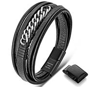 murtoo Bracelets for Men Braided Leather Bracelets Men's Bracelet Silver Chains Braclet Magnetic Clasp Bracelet (Black, 8.5 Inch)