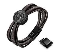 Murtoo Brown Leather Bracelet for Men - Silver Chain, Magnetic Clasp - Gift for Him - Viking Style (Brown, 9'')