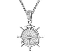murtoo Compass Necklace for Men Women, Stainless Steel Necklace with Compass Coin Pendant, Gold Silver Mens Necklace Gift Ideal, 20", Stainless Steel, No Gemstone
