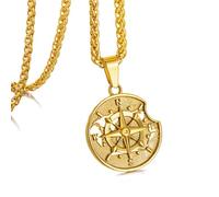 murtoo Compass Necklace for Men Women, Stainless Steel Necklace with Compass Coin Pendant, Gold Silver Mens Necklace Gift Ideal, 20", Stainless Steel, No Gemstone