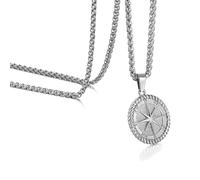 murtoo Compass Necklace for Men Women, Stainless Steel Necklace with Compass Coin Pendant, Gold Silver Mens Necklace Gift Ideal, 20", Stainless Steel, No Gemstone