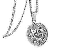 murtoo Compass Necklace, Mens Pendant Necklaces, Silver Necklace for Men， Stainless Steel Mens Necklace， Necklace Silver Gifts for Men/Women Unisex Silver Coin