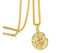 murtoo Compass Pendant Necklace for Men, Gold Silver Stainless Steel Mens Compass Necklaces, Stylish Jewelry Gift for Men Him Her, 20‘’, Stainless Steel, No Gemstone