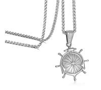 murtoo Compass Silver Necklace for Men Stainless Steel Rope Chain Womens Necklace Silver Compass Necklace Gifts for Men/Women Rudder，24''