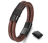 Murtoo Leather Bracelet for Men - Black & Brown Stainless Steel - Father, Husband, Boyfriend Gift - 7.5''