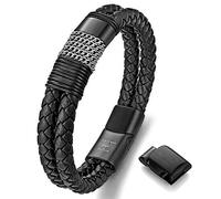 Murtoo Leather Bracelet for Men - Black & Brown Stainless Steel - Infinity Style - 8.5''