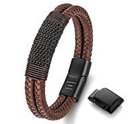 Murtoo Leather Bracelet for Men - Black & Brown Stainless Steel - Infinity Style - 8.5''