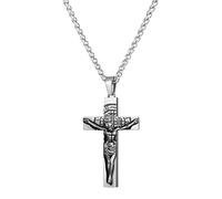 murtoo Men's Cross Necklace Stainless Steel Jesus Pendant in Silver Gold, Curb Chain or Wheat Chain Selection, 60cm, Stainless Steel, No Gemstone