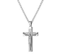 murtoo Men's Cross Necklace Stainless Steel Jesus Pendant in Silver Gold with Curb Chain or Wheat Chain Selection, 60cm