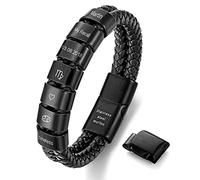 murtoo Men's Leather Bracelet Personalised with Engraving Name, Braided Bracelet Black with Stainless Steel Magnetic Clasp, 15-30, Leather, No Gemstone
