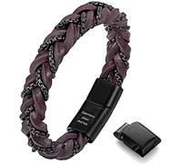 murtoo Viking Bracelets for Men Braided Leather Bracelets Black Chains Braclet Mens Bracelet Magnetic Clasp Bracelet (Brown, 7.5 Inch)