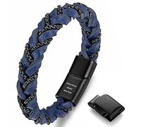 murtoo Viking Bracelets for Men Braided Leather Bracelets Black Chains Braclet Mens Bracelet Magnetic Clasp Bracelet (Blue, 8.5 Inch)